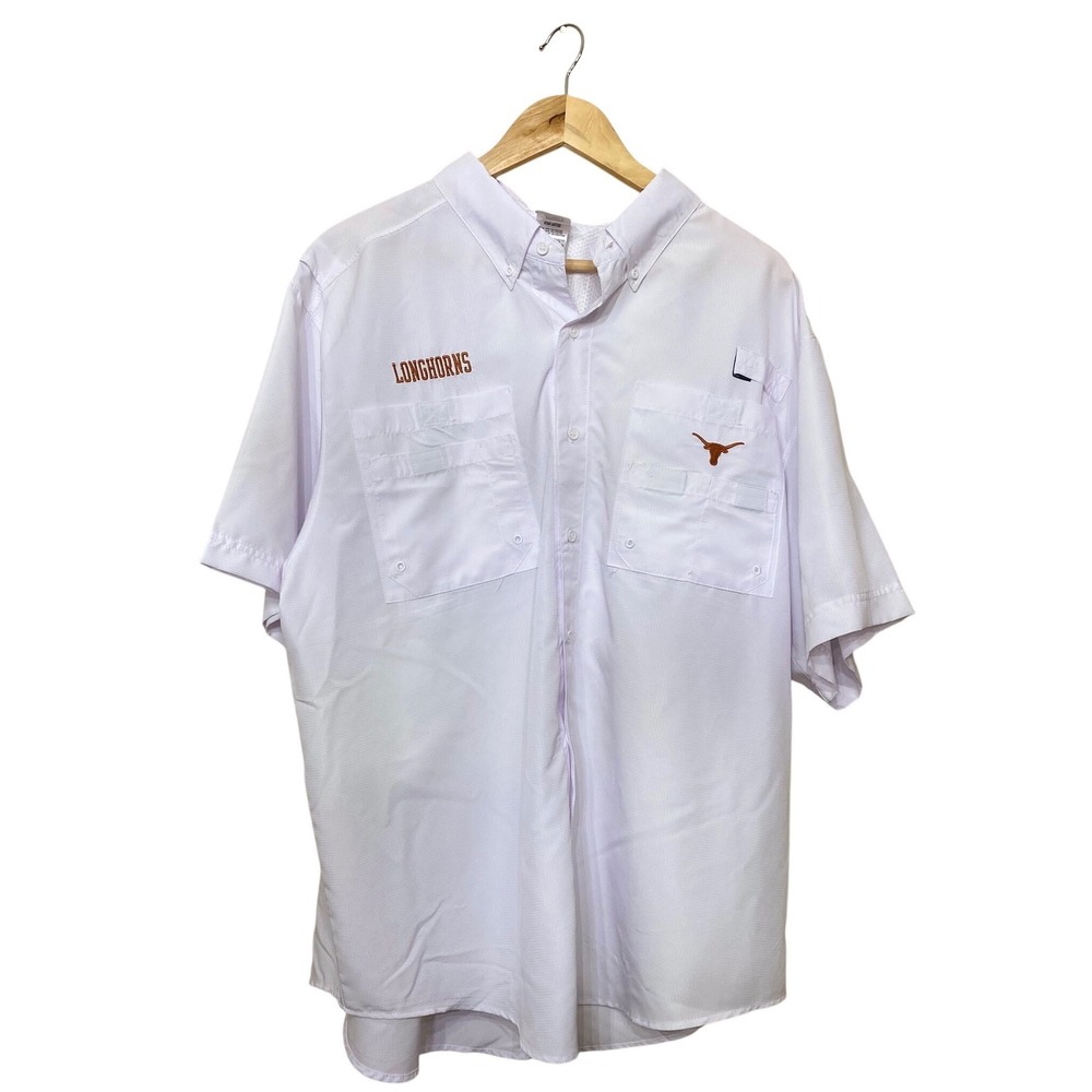 ProEdge Texas Longhorns Fishing Shirt Mens XL‎ White Short Sleeve Button Down